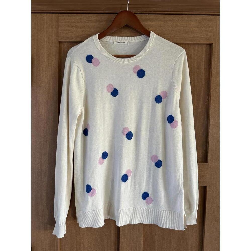 WoolOvers Organic Cotton & Wool Blend Ivory Polka Dot Crew Neck Sweater Medium - Picture 4 of 9
